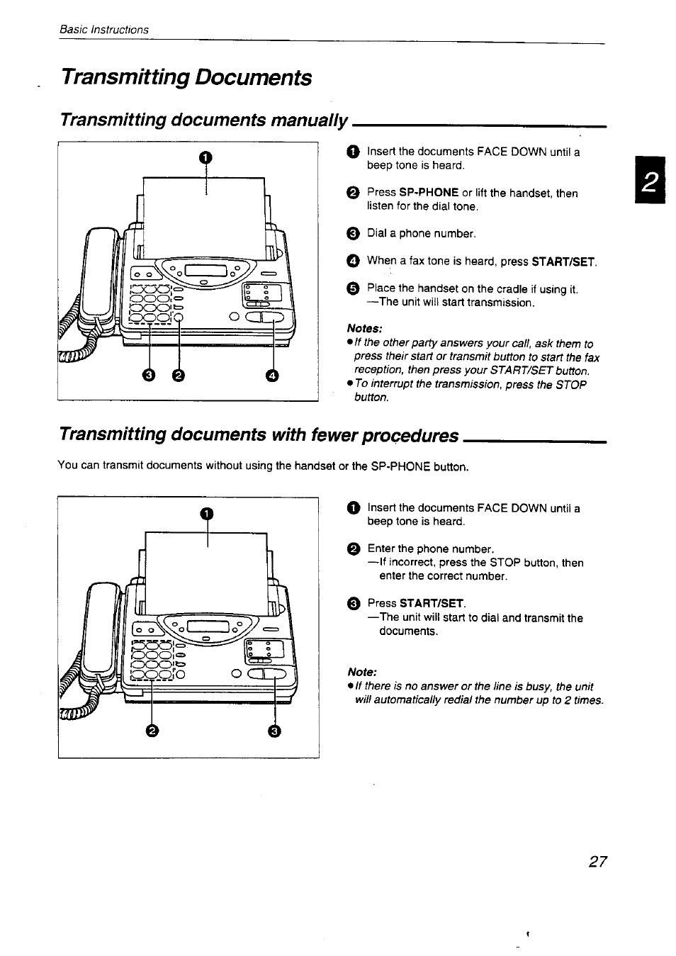 Transmitting documents, Transmitting documents manuaiiy, Transmitting documents with fewer procedures | Panasonic KX-F2710NZ User Manual | Page 27 / 82
