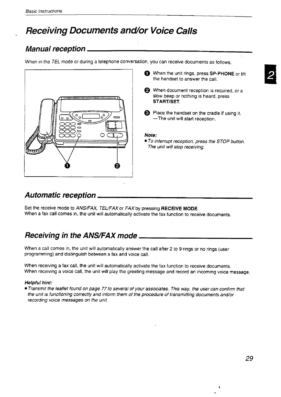 Receiving documents and/or voice caiis, Wofe, Receiving documents and/or | Voice calls | Panasonic KX-F2710NZ User Manual | Page 29 / 82