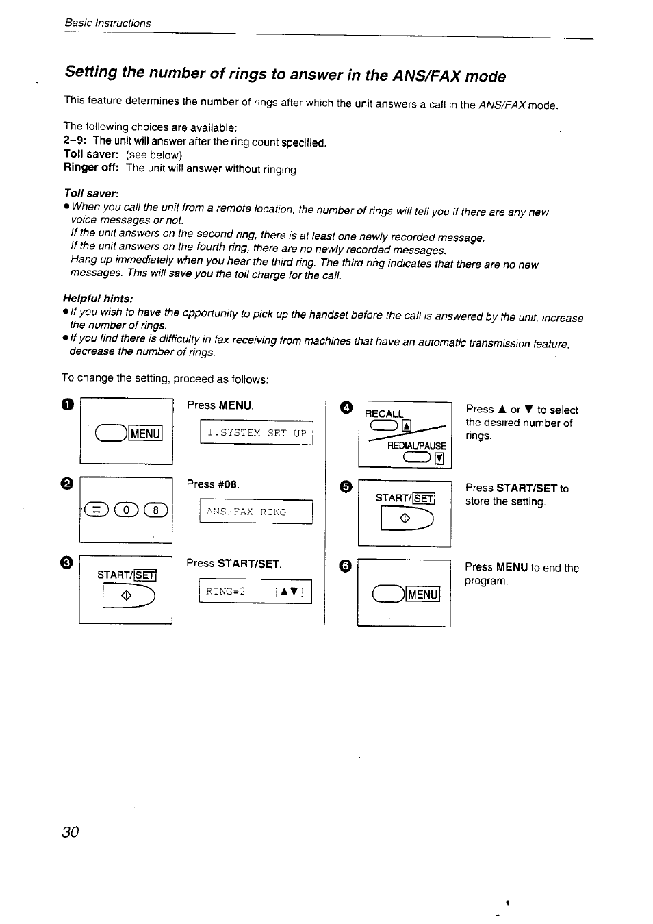 Start/isfr, Cz)0 | Panasonic KX-F2710NZ User Manual | Page 30 / 82