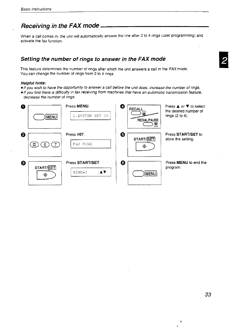 Receiving in the fax mode, Cz)s | Panasonic KX-F2710NZ User Manual | Page 33 / 82