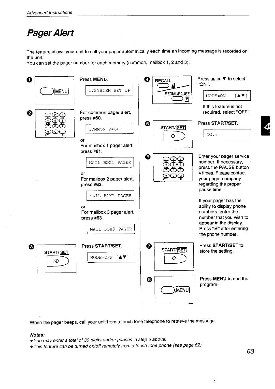 Pager alert | Panasonic KX-F2710NZ User Manual | Page 63 / 82