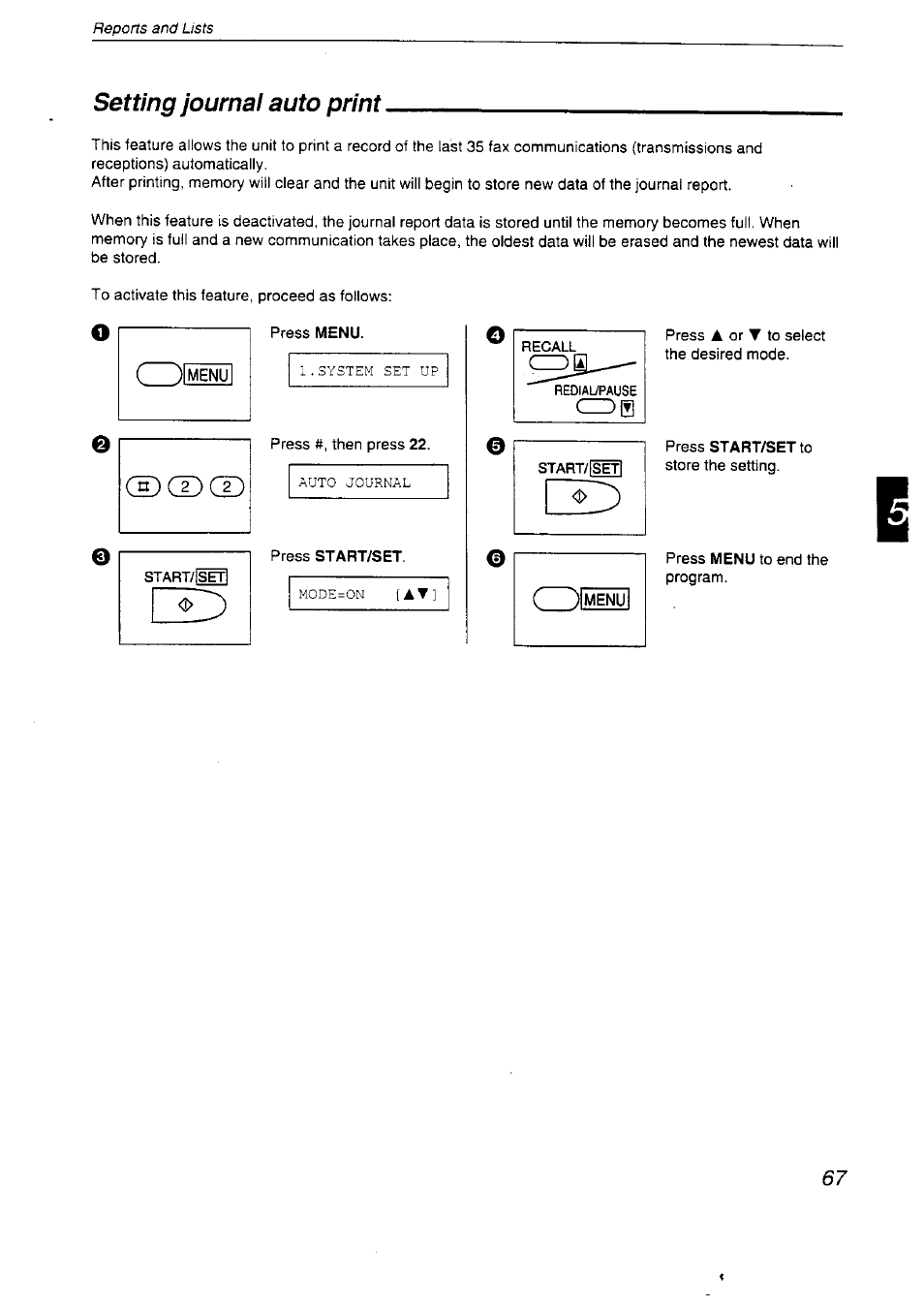 Setting journal auto print | Panasonic KX-F2710NZ User Manual | Page 67 / 82