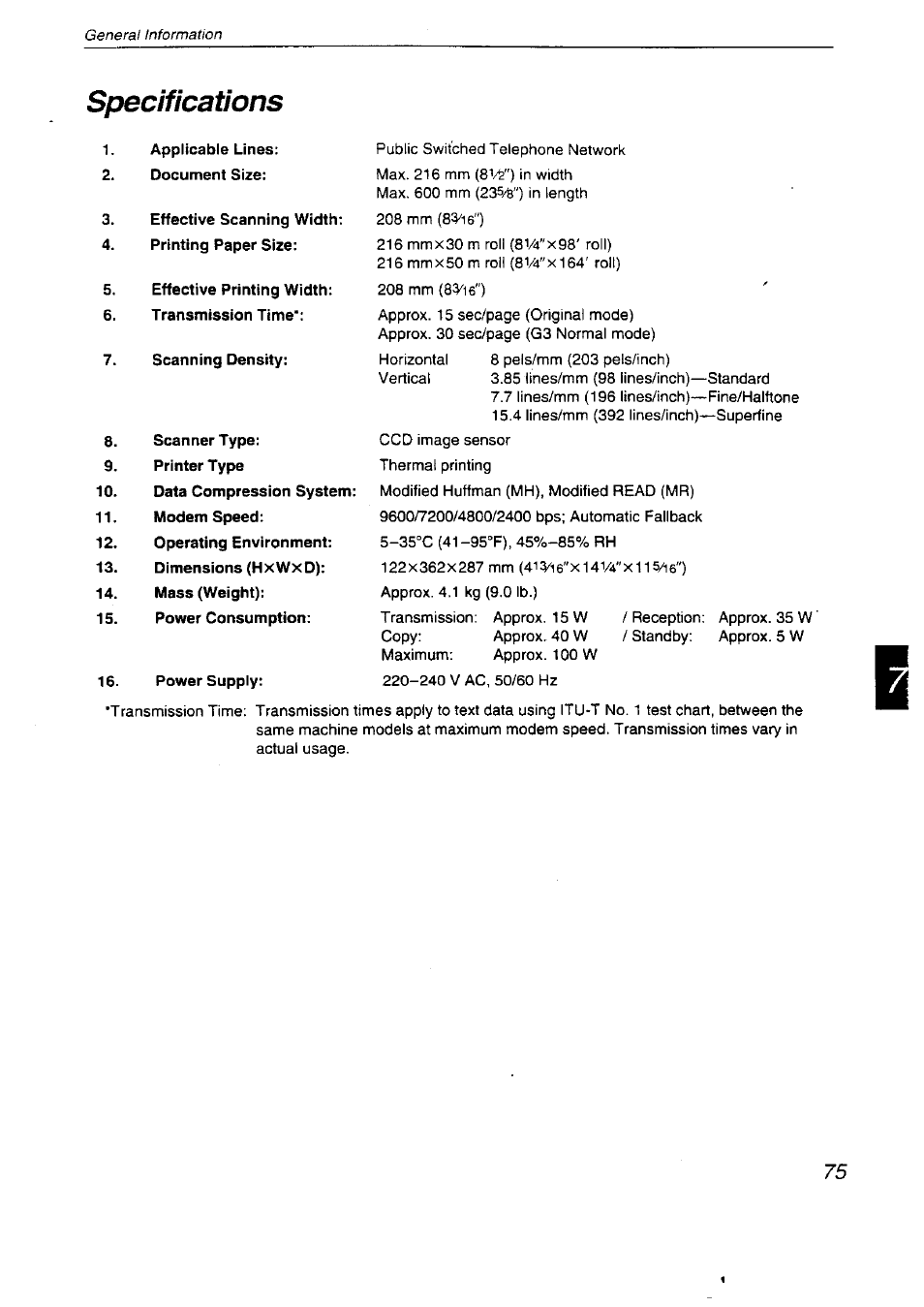 Specifications | Panasonic KX-F2710NZ User Manual | Page 75 / 82