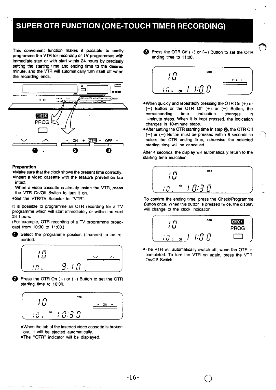 Super otr function (one-touch timer recording), Preparation, I'u u | I u - j | Panasonic NVG40 User Manual | Page 16 / 26