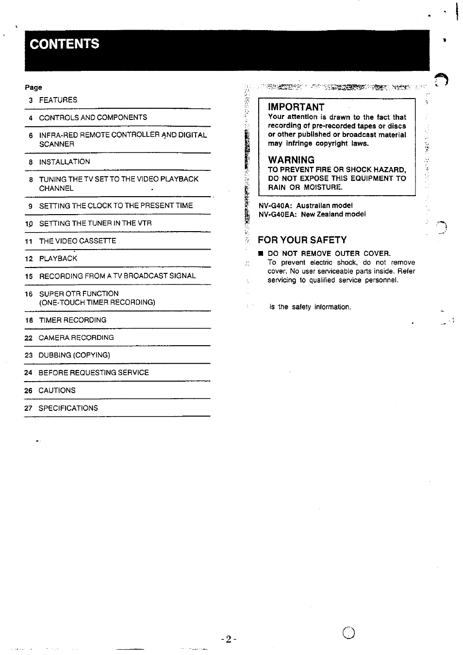 Panasonic NVG40 User Manual | Page 2 / 26