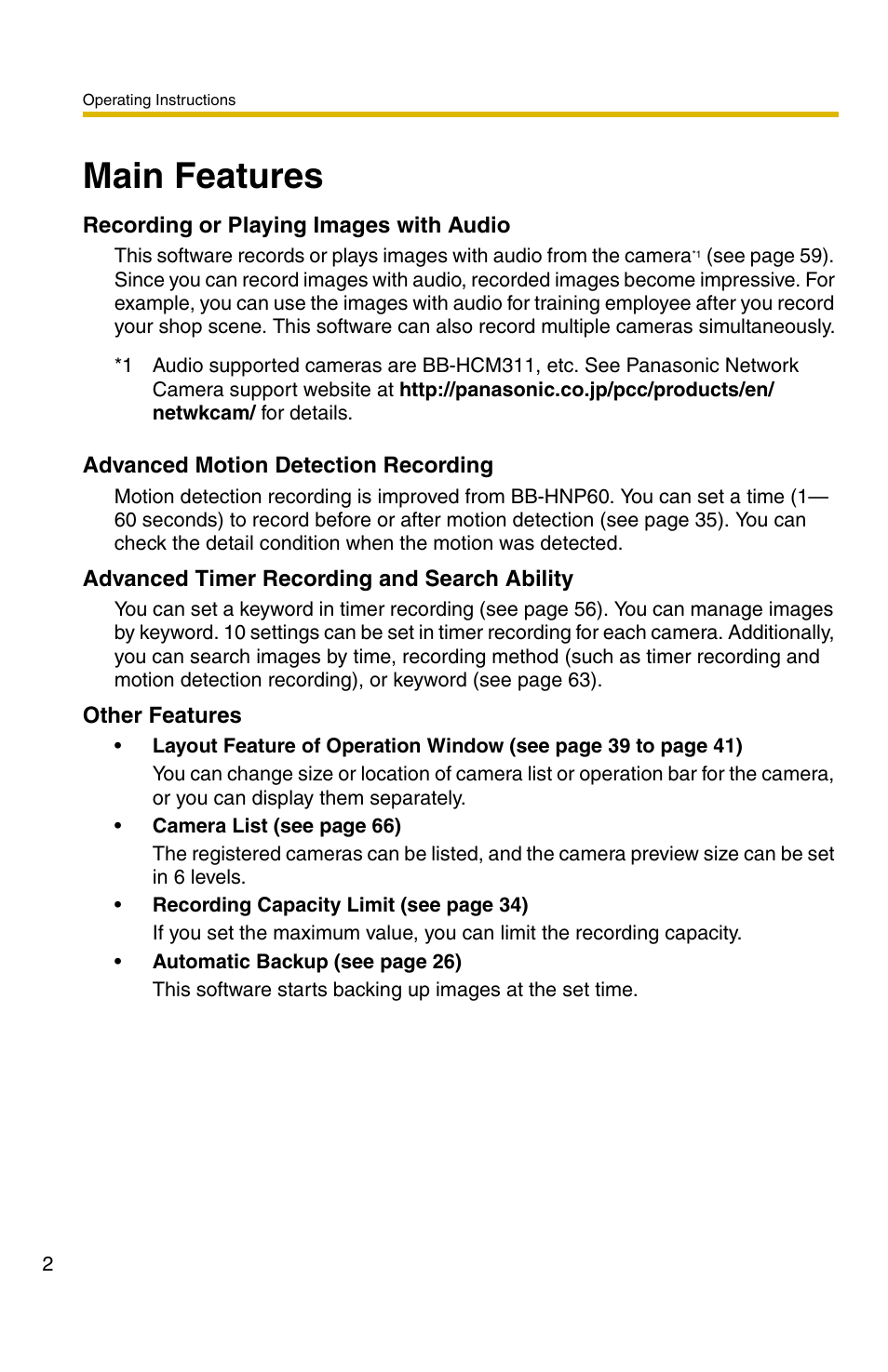 Main features | Panasonic BB-HNP11CE User Manual | Page 2 / 101