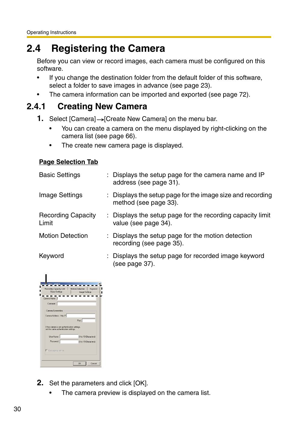 4 registering the camera, 1 creating new camera | Panasonic BB-HNP11CE User Manual | Page 30 / 101