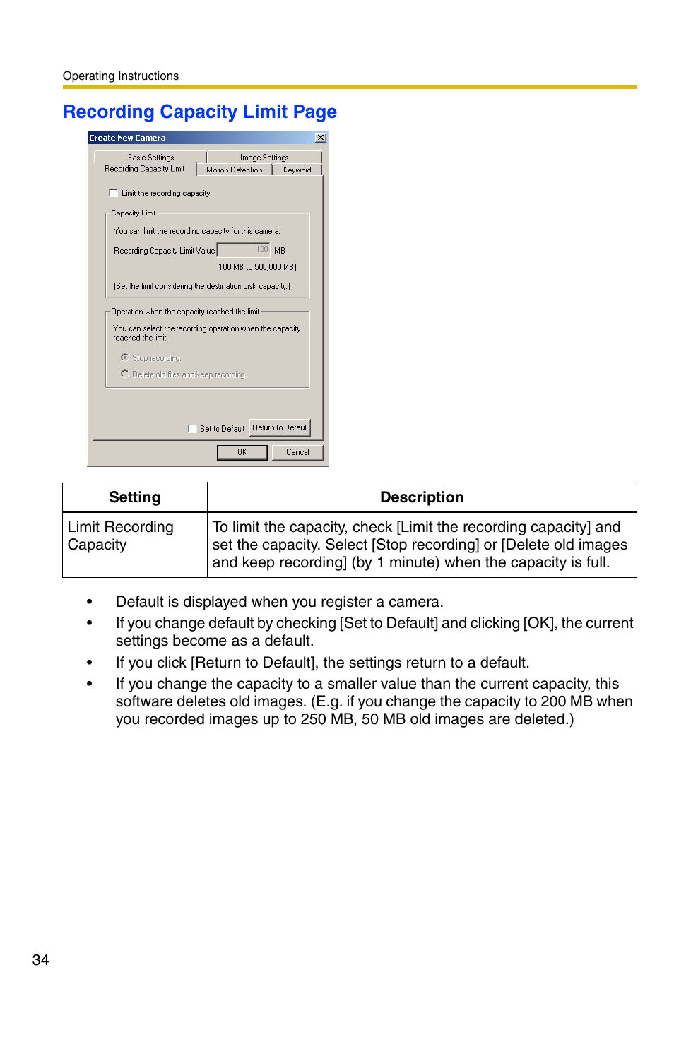 Recording capacity limit page | Panasonic BB-HNP11CE User Manual | Page 34 / 101