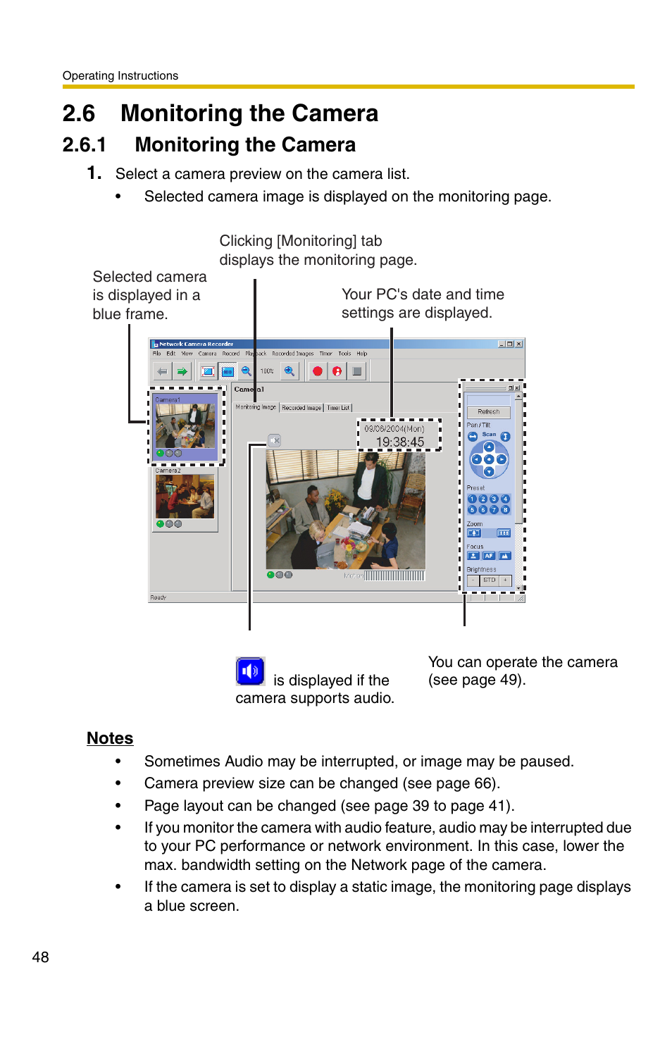 6 monitoring the camera, 1 monitoring the camera | Panasonic BB-HNP11CE User Manual | Page 48 / 101