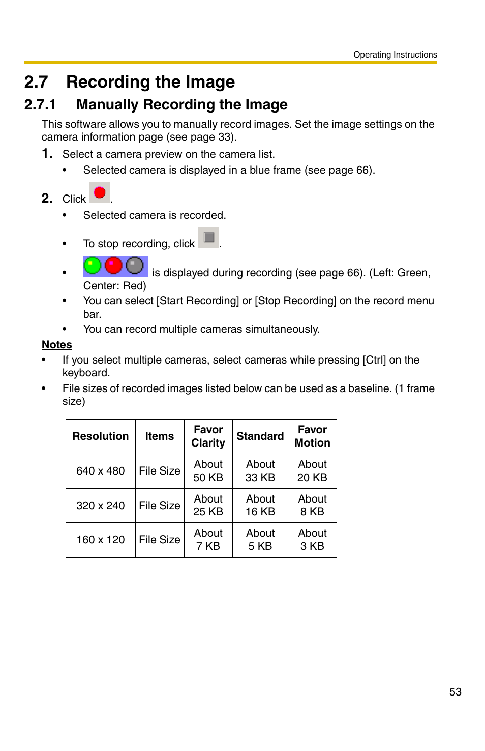 7 recording the image, 1 manually recording the image | Panasonic BB-HNP11CE User Manual | Page 53 / 101