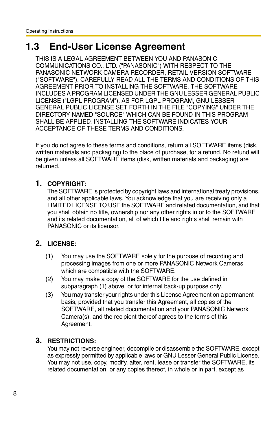 3 end-user license agreement | Panasonic BB-HNP11CE User Manual | Page 8 / 101
