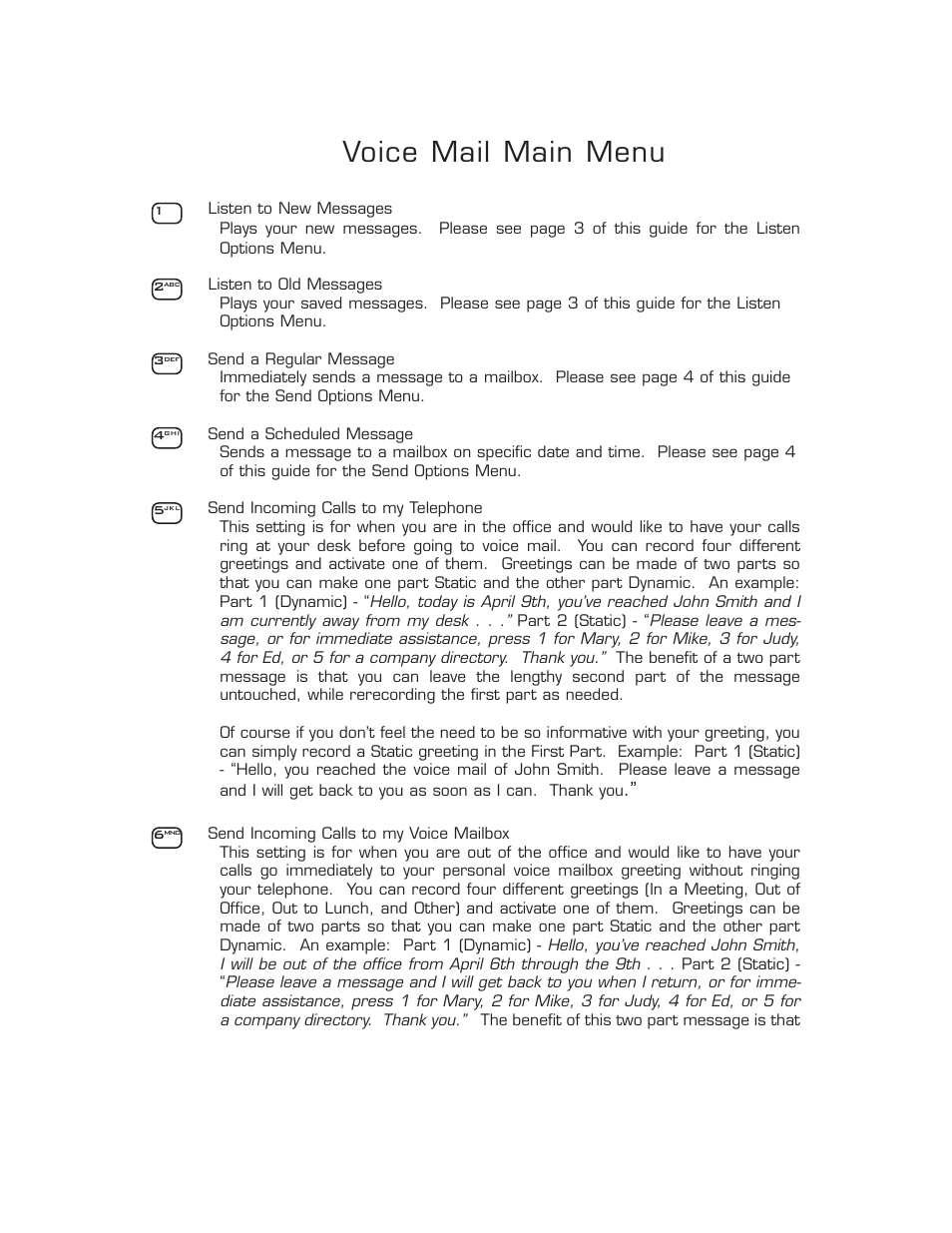 Voice mail main menu | Panasonic 8TUV User Manual | Page 39 / 46