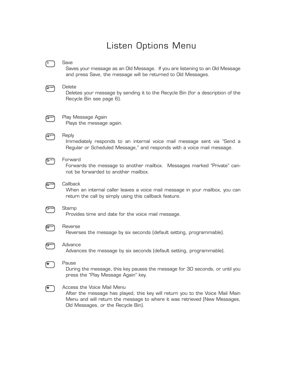 Listen options menu | Panasonic 8TUV User Manual | Page 41 / 46