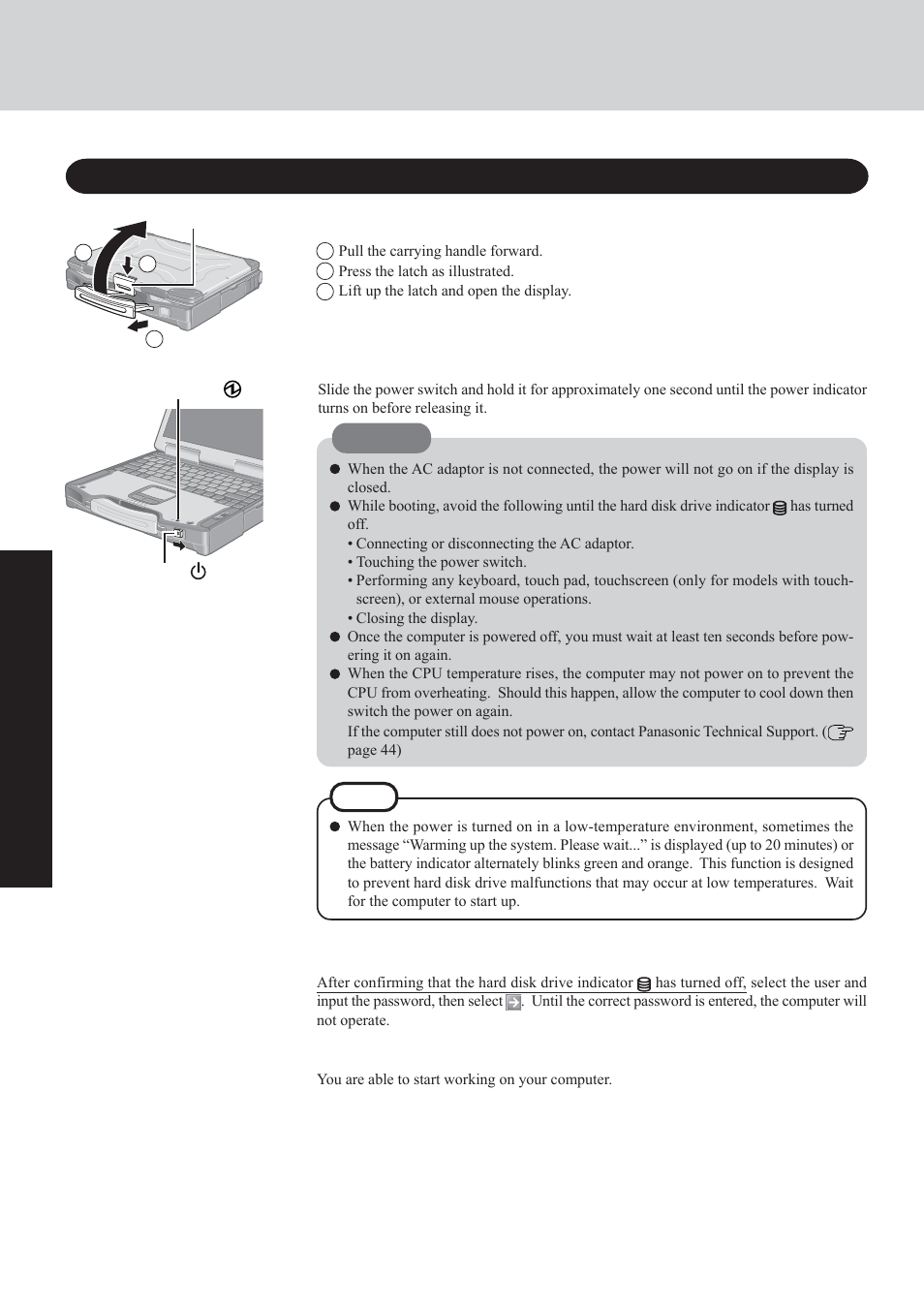 Operation, Starting up/shutting down | Panasonic CF-29 Series User Manual | Page 16 / 48
