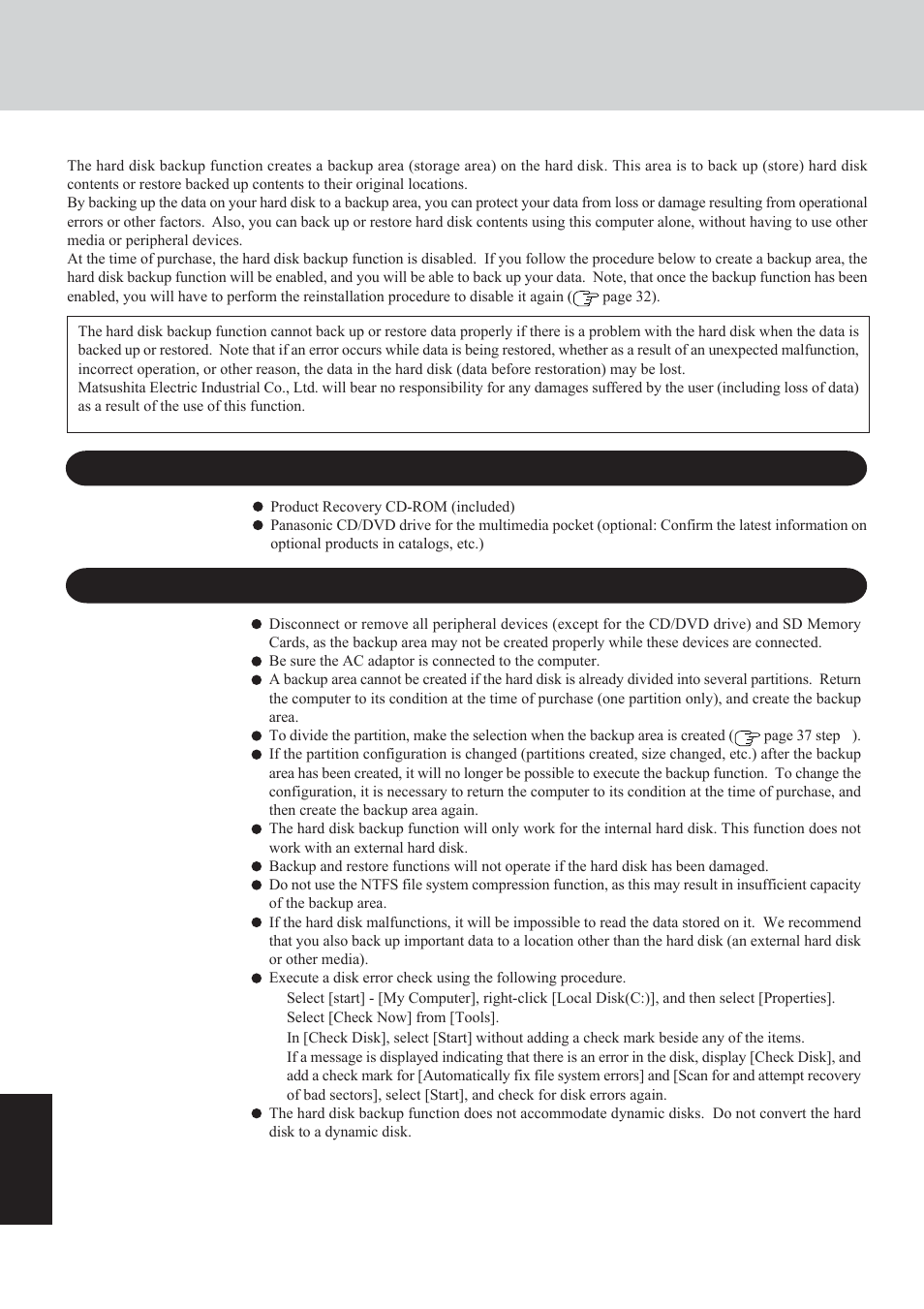 Hard disk backup function | Panasonic CF-29 Series User Manual | Page 36 / 48