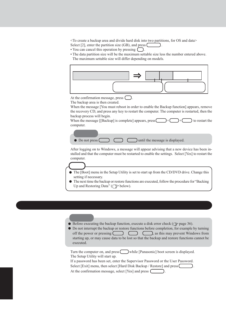 Hard disk backup function, Backing up and restoring data | Panasonic CF-29 Series User Manual | Page 38 / 48