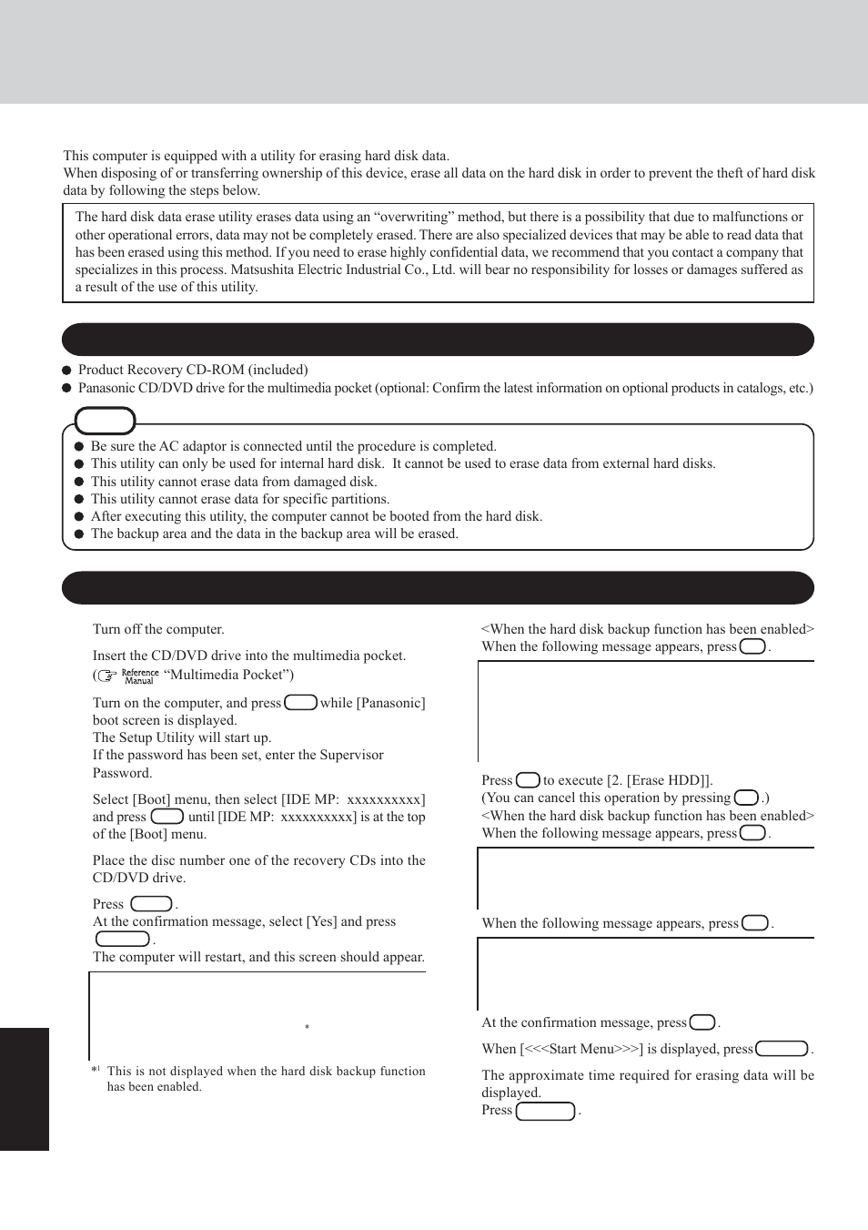 Hard disk data erase utility, Preparing procedure, Appendix | Panasonic CF-29 Series User Manual | Page 40 / 48