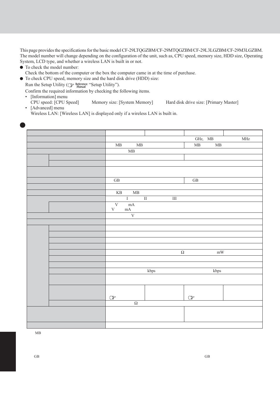 Specifications, Appendix, Main specifications | Panasonic CF-29 Series User Manual | Page 42 / 48