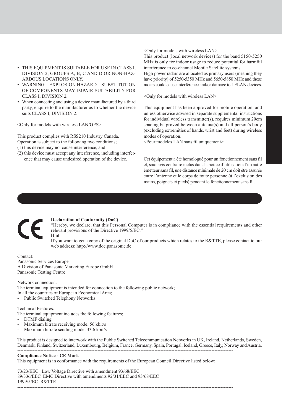 For europe, Getting star ted | Panasonic CF-29 Series User Manual | Page 5 / 48