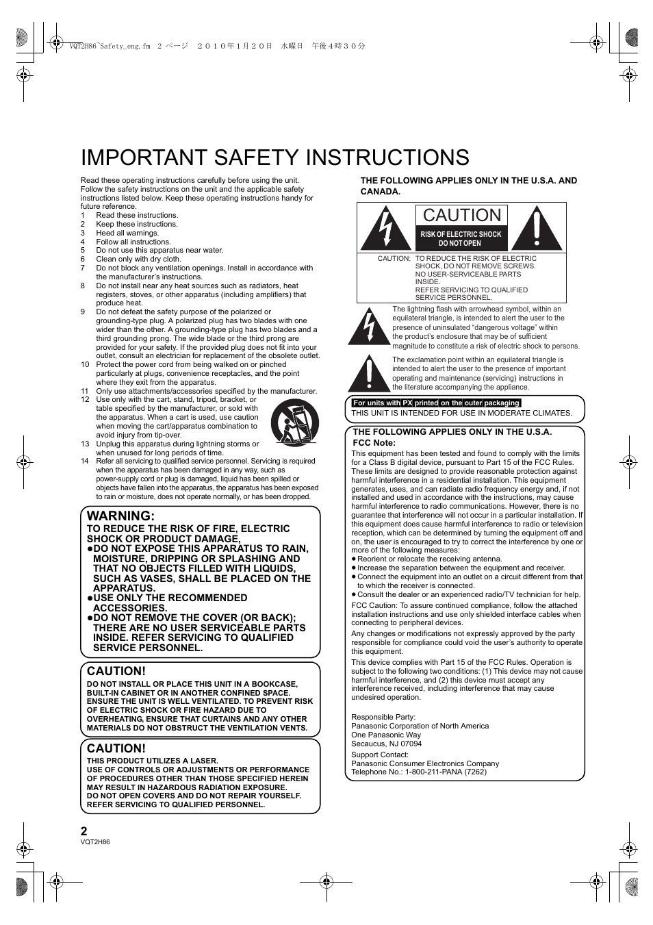 Getting started, Important safety instructions, Warning | Caution | Panasonic DMP-BD45 User Manual | Page 2 / 44