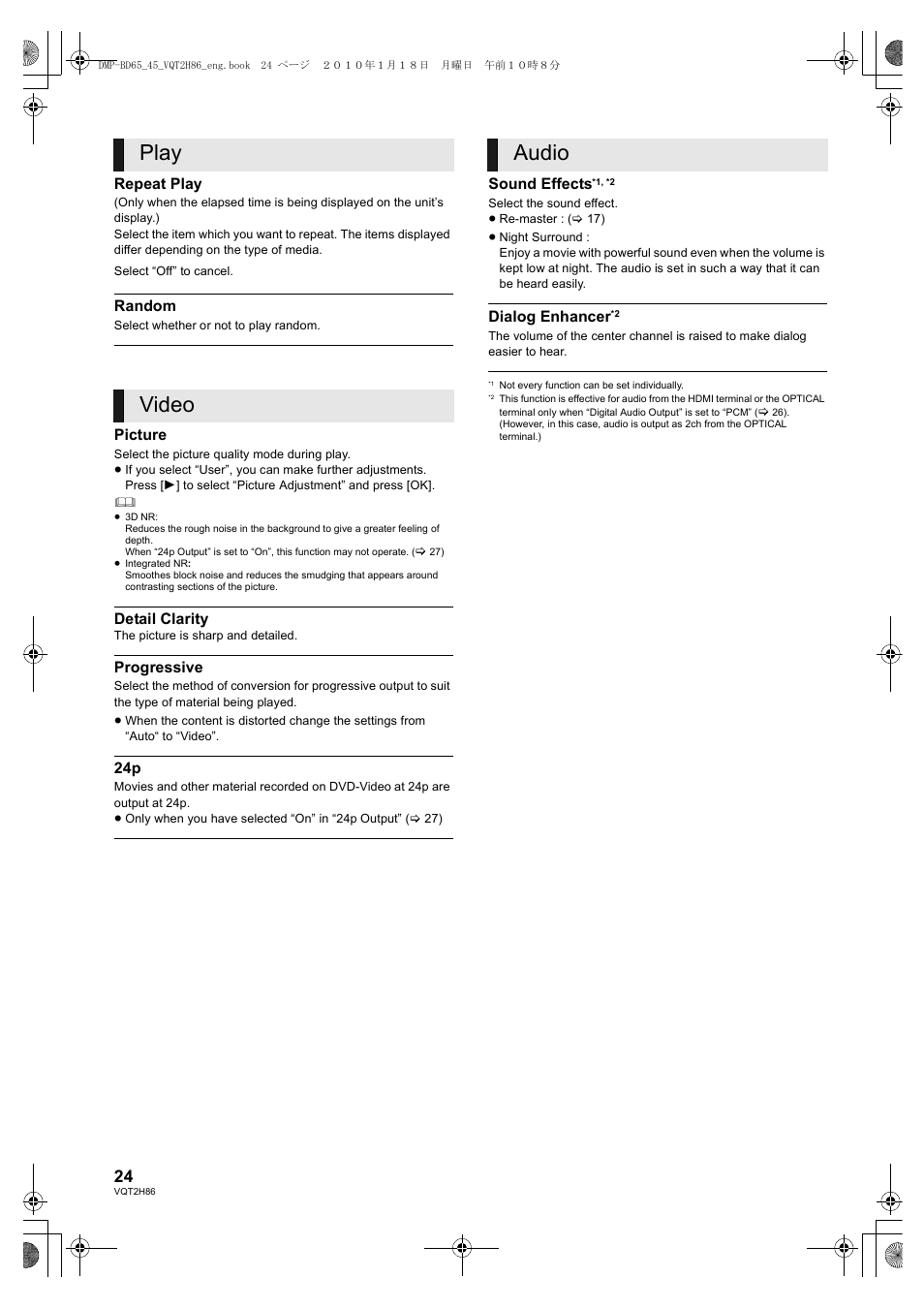 Play video audio | Panasonic DMP-BD45 User Manual | Page 24 / 44