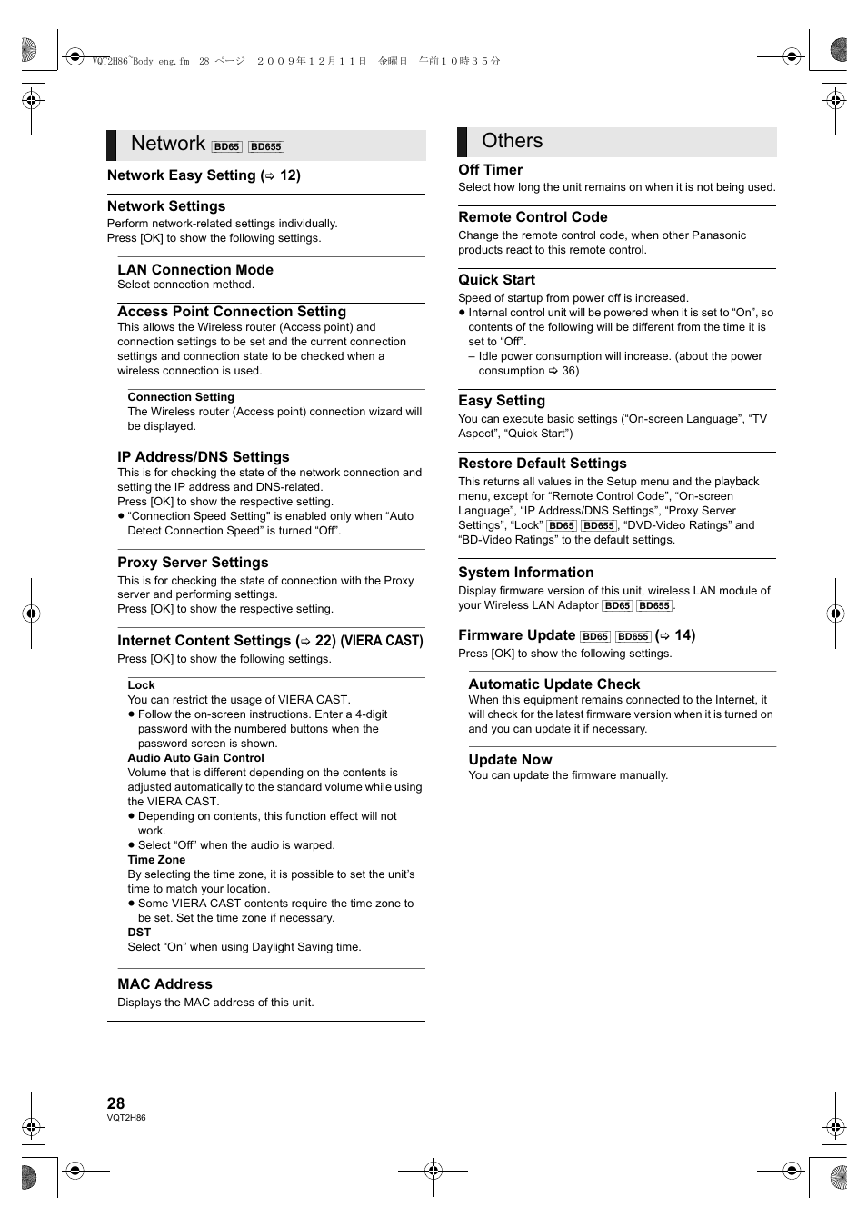 Network, Others | Panasonic DMP-BD45 User Manual | Page 28 / 44