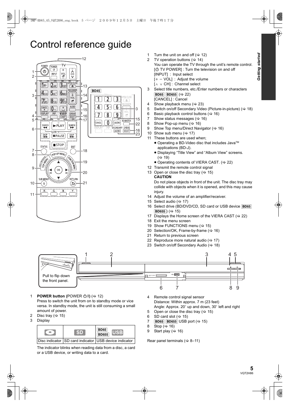 Control reference guide | Panasonic DMP-BD45 User Manual | Page 5 / 44