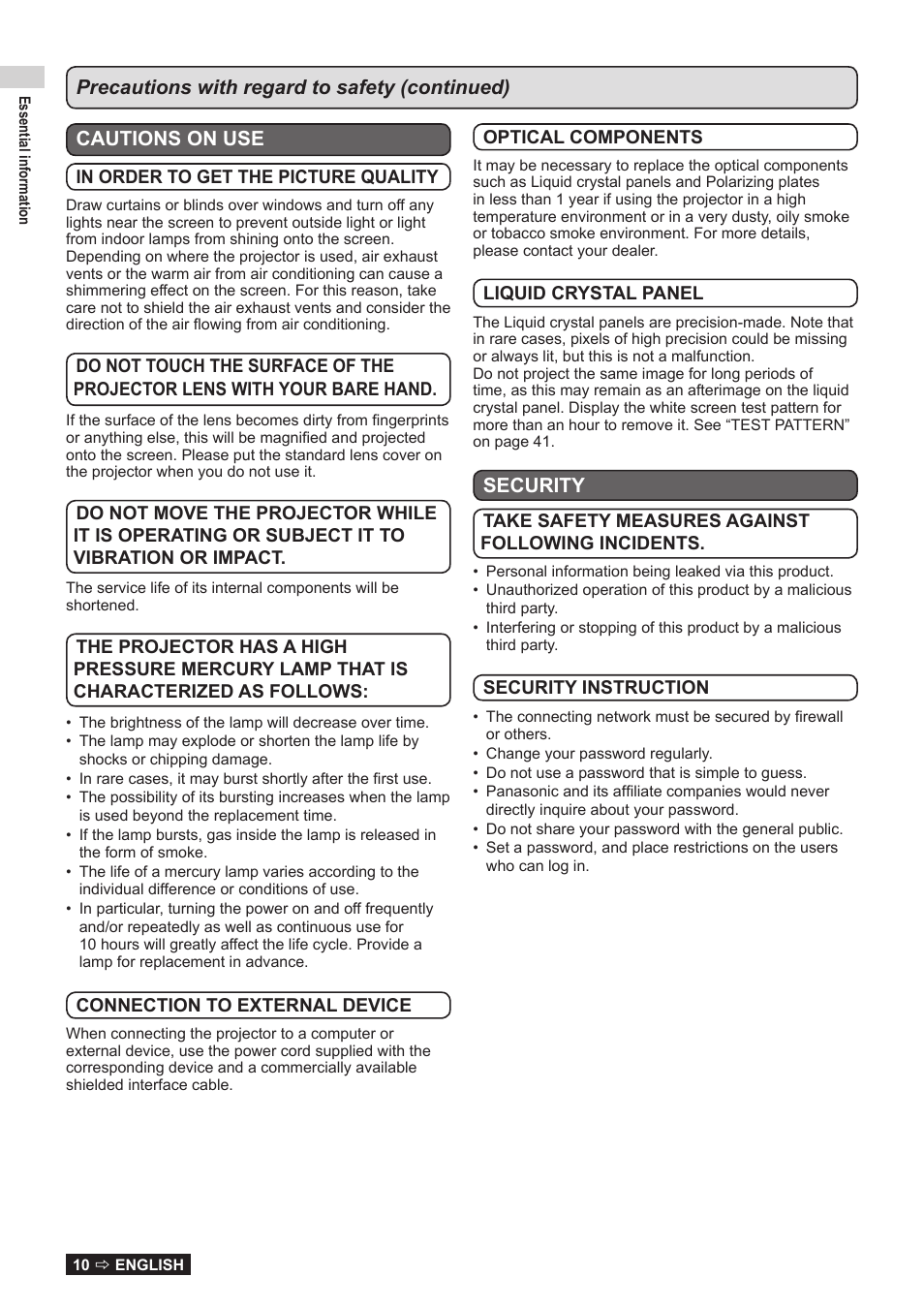 Panasonic TQBJ0323-1 User Manual | Page 10 / 59