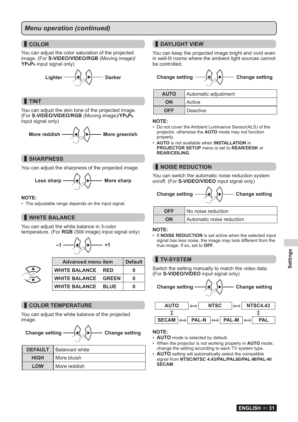 Menu operation (continued) | Panasonic TQBJ0323-1 User Manual | Page 31 / 59