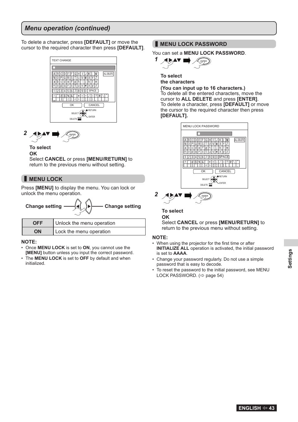 Menu operation (continued) | Panasonic TQBJ0323-1 User Manual | Page 43 / 59