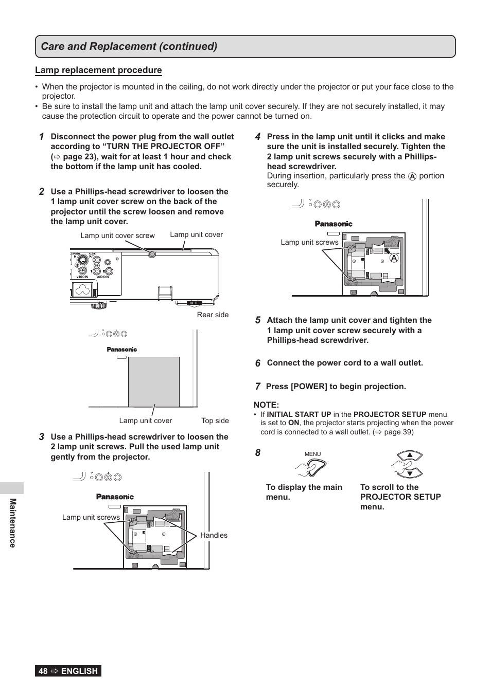 Care and replacement (continued) | Panasonic TQBJ0323-1 User Manual | Page 48 / 59