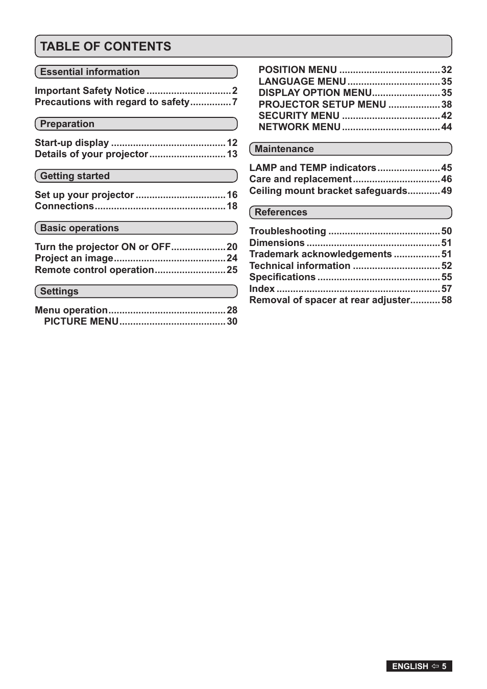 Panasonic TQBJ0323-1 User Manual | Page 5 / 59