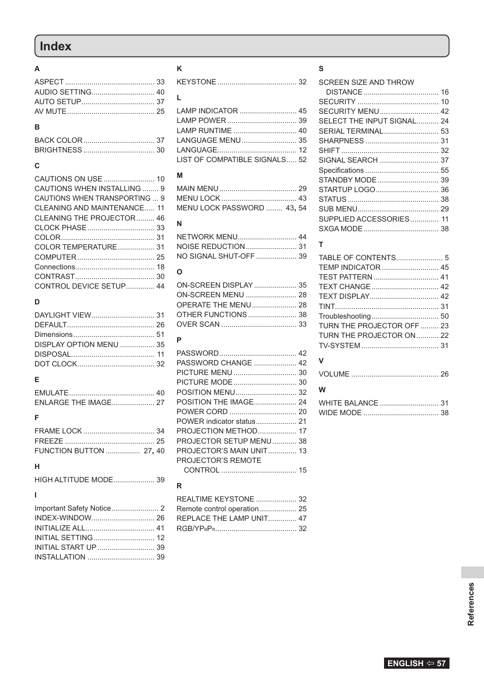 Index | Panasonic TQBJ0323-1 User Manual | Page 57 / 59