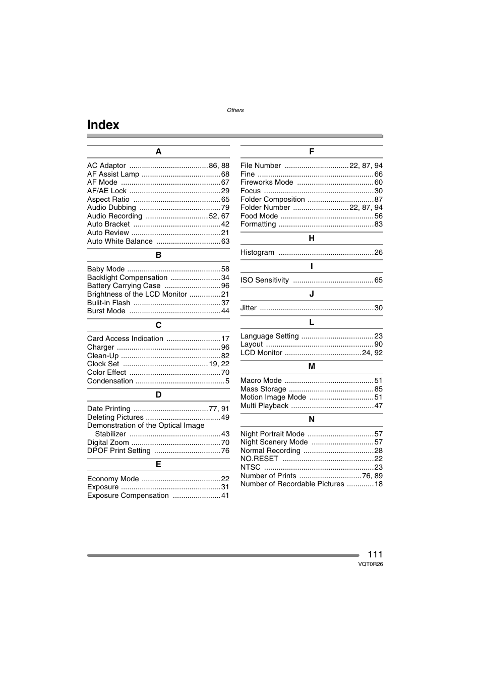 Index | Panasonic DMC-FX8PP User Manual | Page 111 / 116