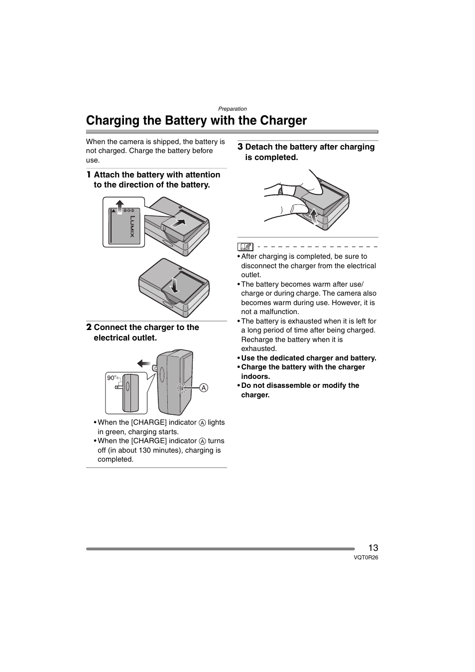 Charging the battery with charger, Charging the battery with the charger | Panasonic DMC-FX8PP User Manual | Page 13 / 116