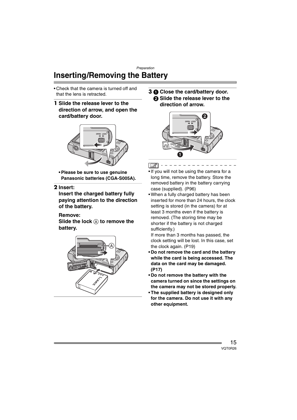 Inserting/removing the battery | Panasonic DMC-FX8PP User Manual | Page 15 / 116