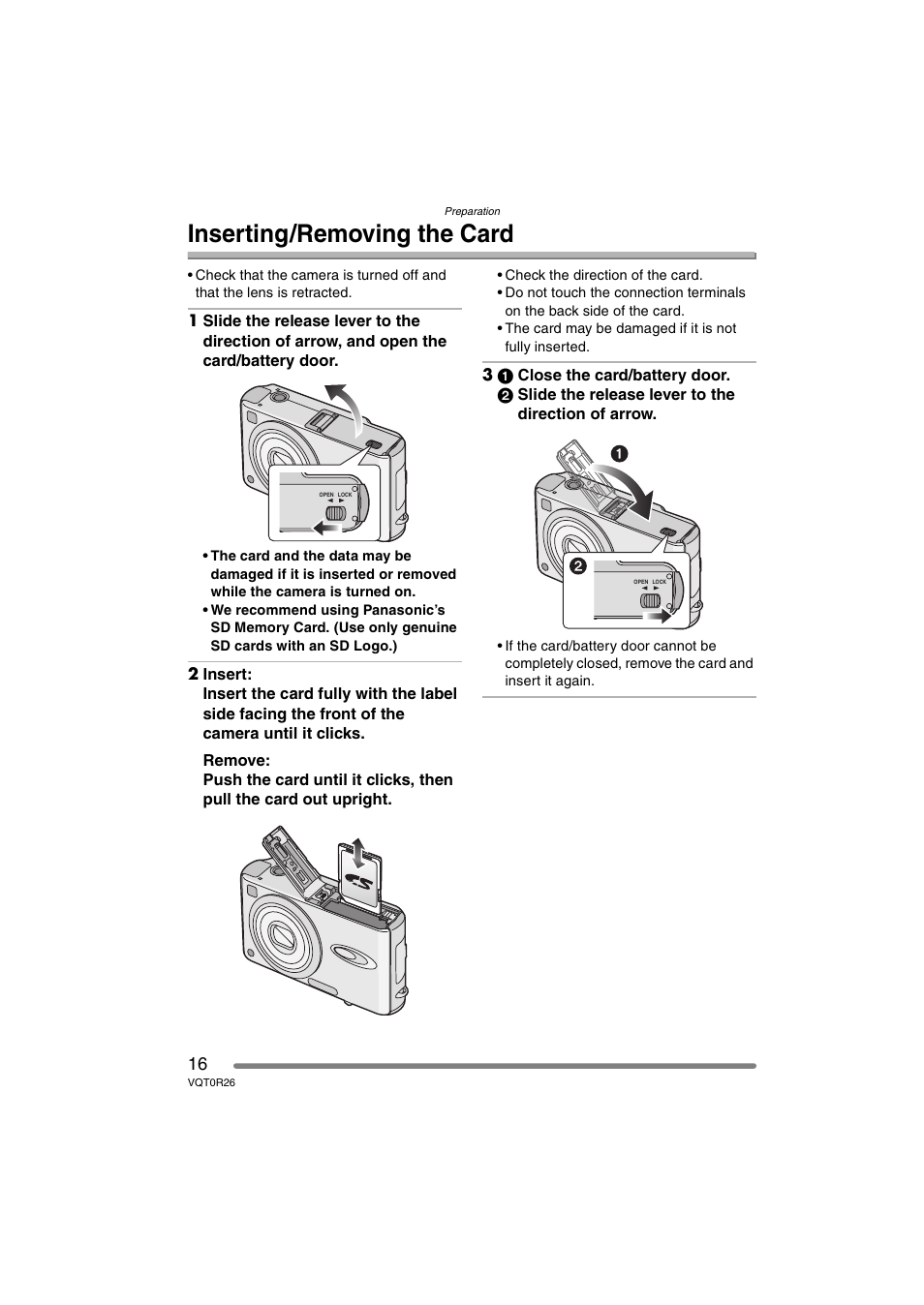 Inserting/removing the card | Panasonic DMC-FX8PP User Manual | Page 16 / 116