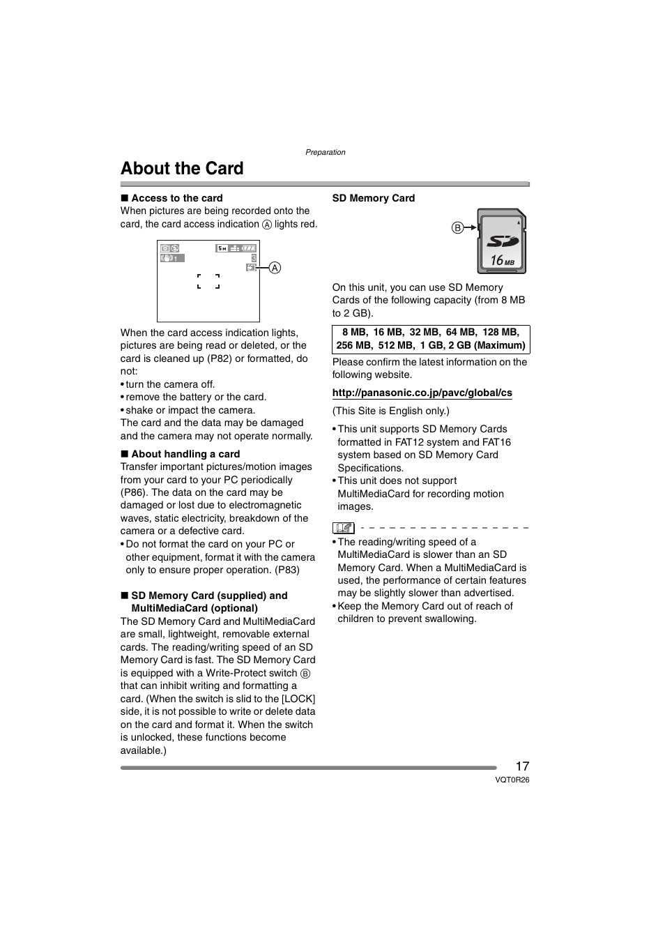 About the card | Panasonic DMC-FX8PP User Manual | Page 17 / 116