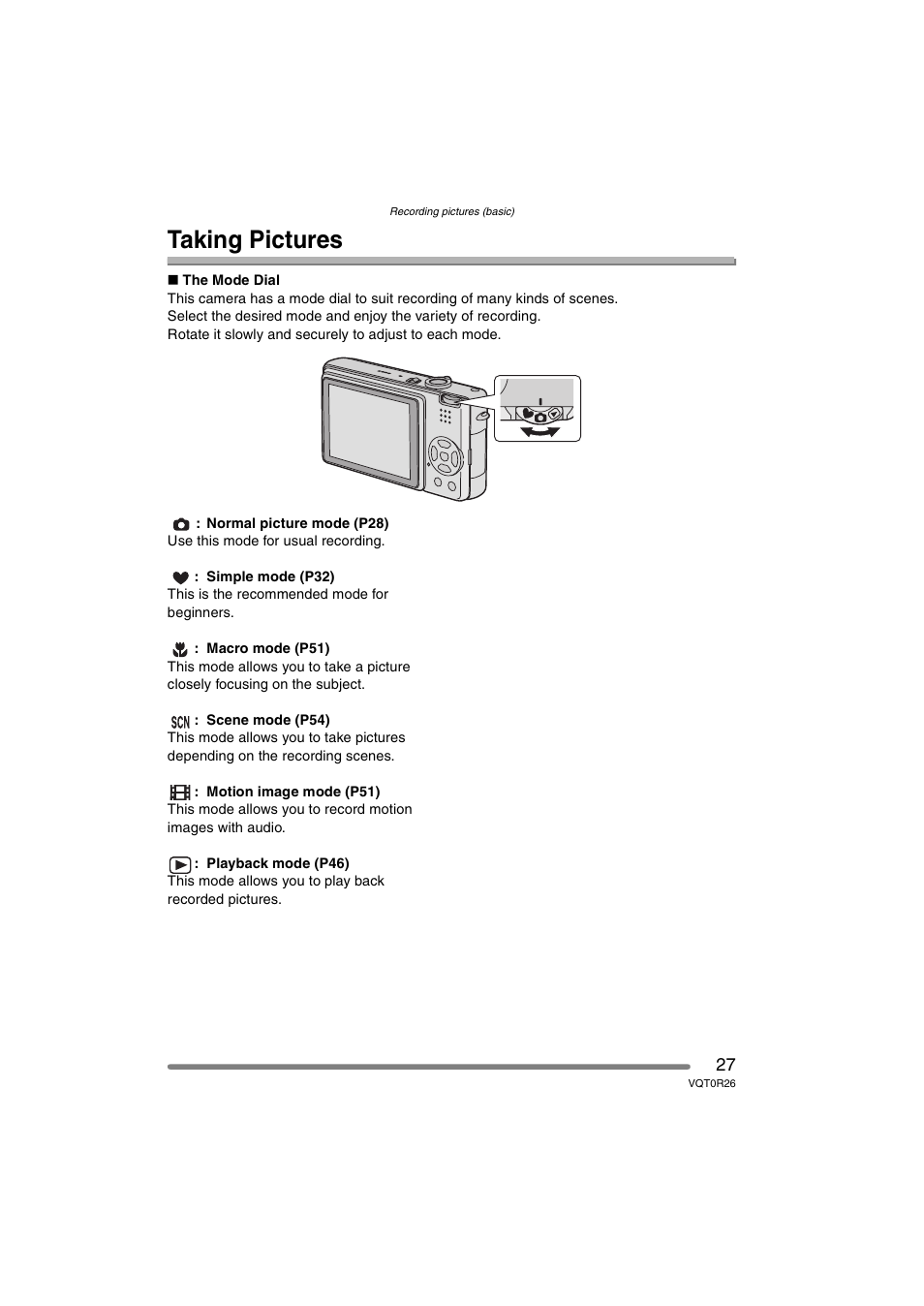 Recording pictures (basic), Taking pictures | Panasonic DMC-FX8PP User Manual | Page 27 / 116