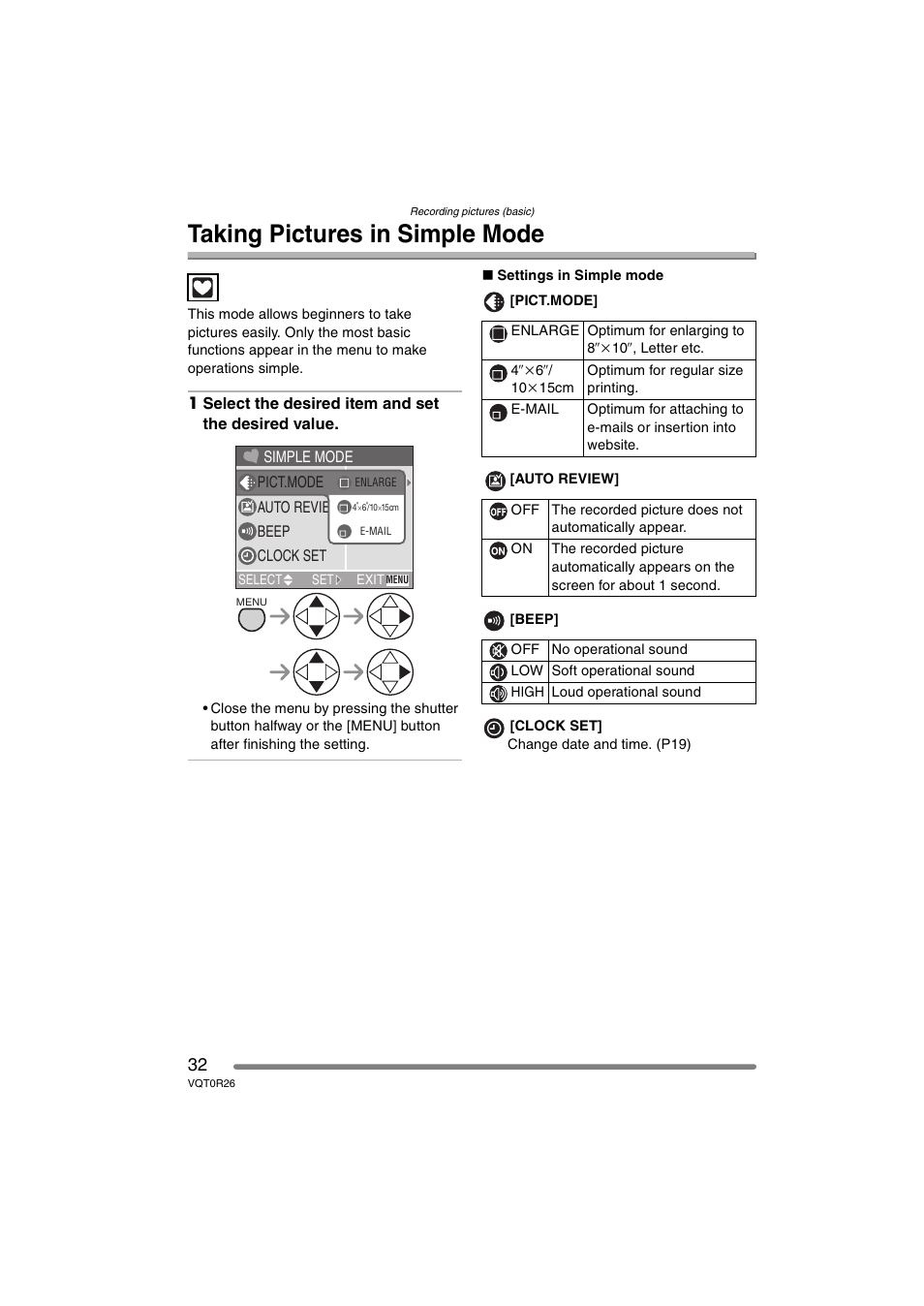 Taking pictures in simple mode | Panasonic DMC-FX8PP User Manual | Page 32 / 116