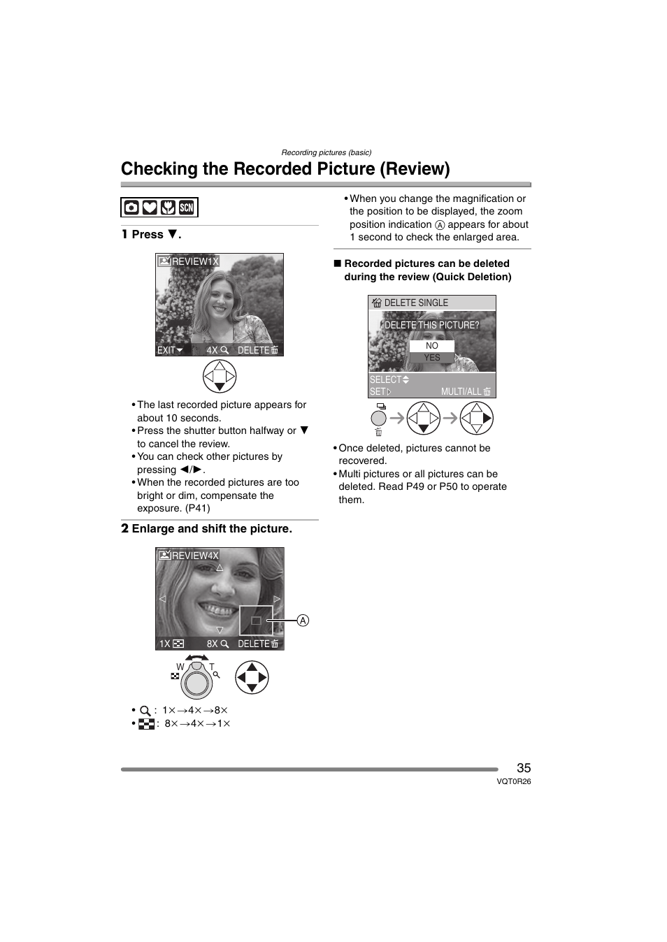 Checking the recorded picture (review) | Panasonic DMC-FX8PP User Manual | Page 35 / 116