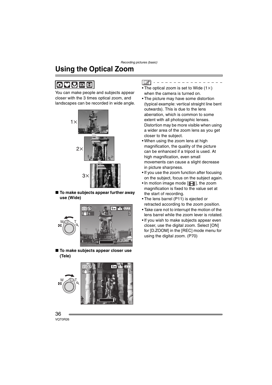 Using the optical zoom | Panasonic DMC-FX8PP User Manual | Page 36 / 116