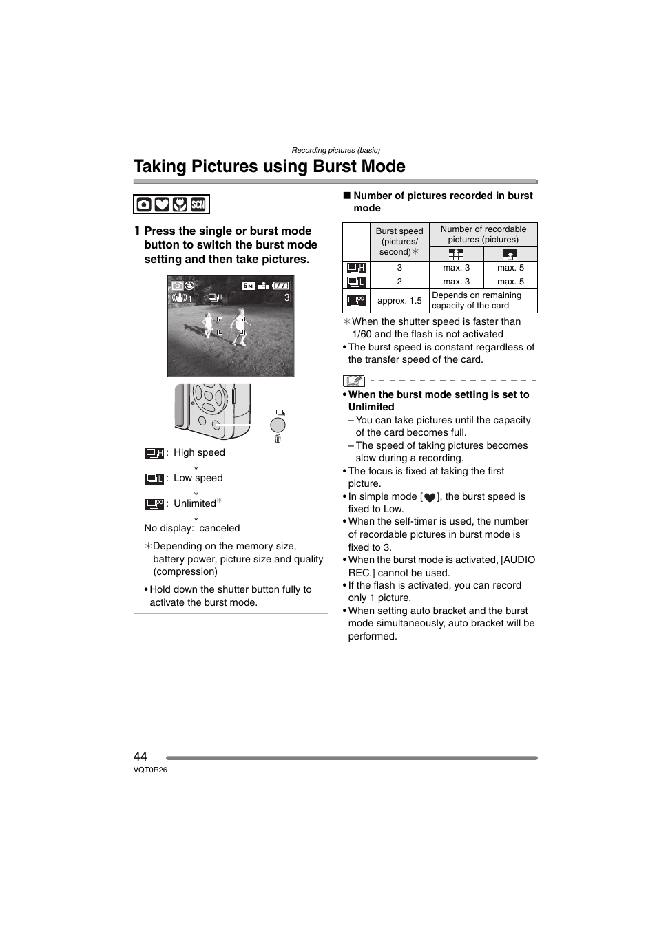 Taking pictures using burst mode | Panasonic DMC-FX8PP User Manual | Page 44 / 116