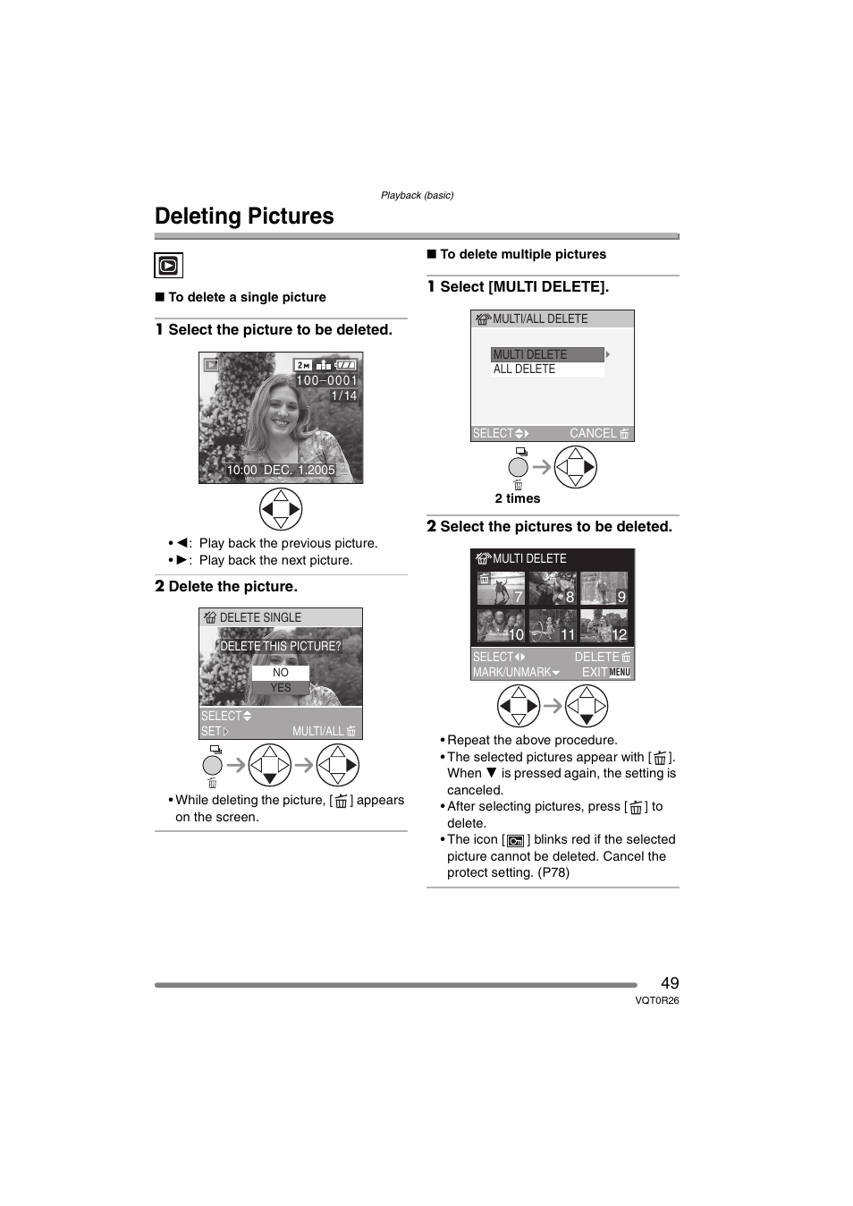 Deleting pictures | Panasonic DMC-FX8PP User Manual | Page 49 / 116