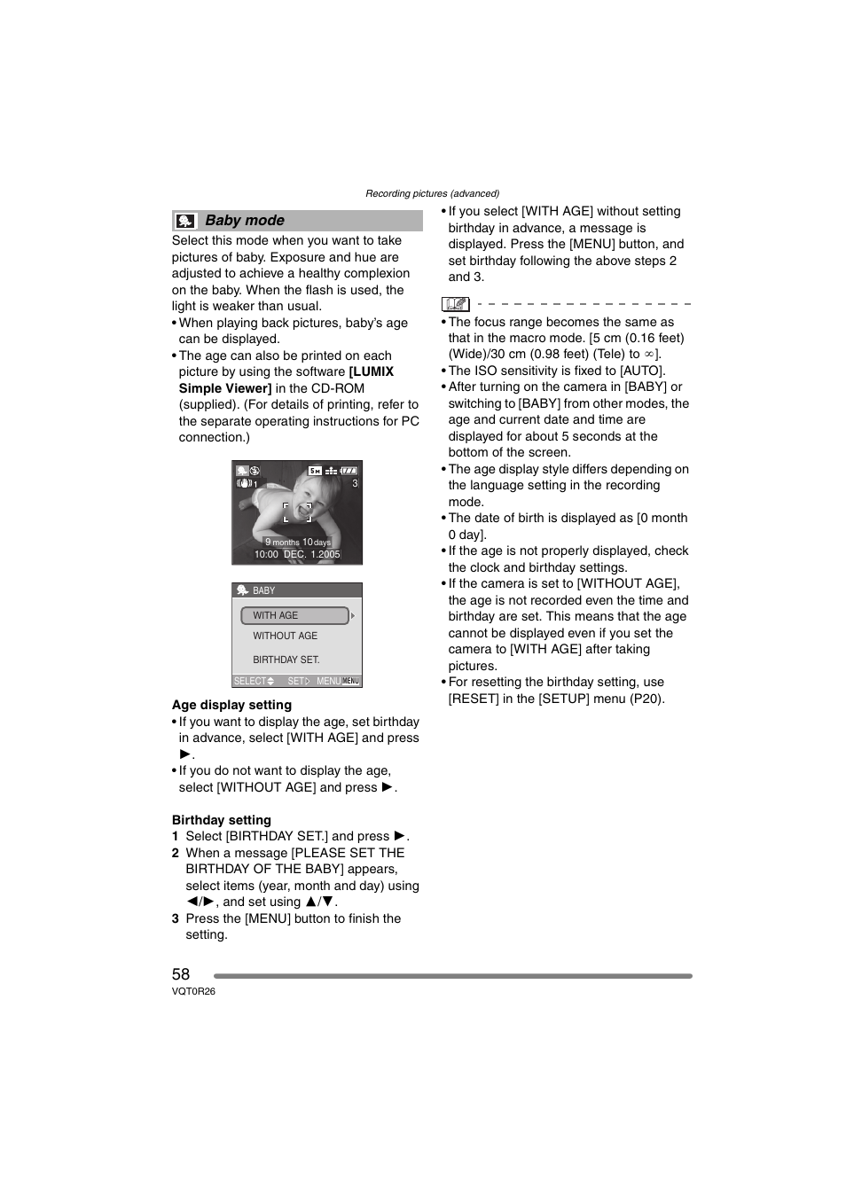 Baby mode | Panasonic DMC-FX8PP User Manual | Page 58 / 116