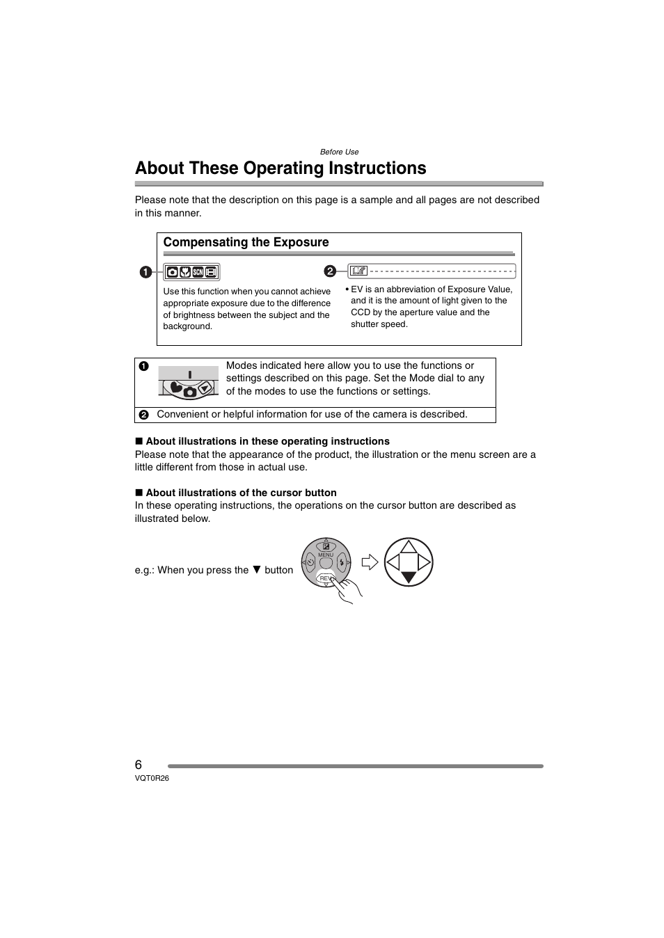 About these operating instructions, Compensating the exposure | Panasonic DMC-FX8PP User Manual | Page 6 / 116