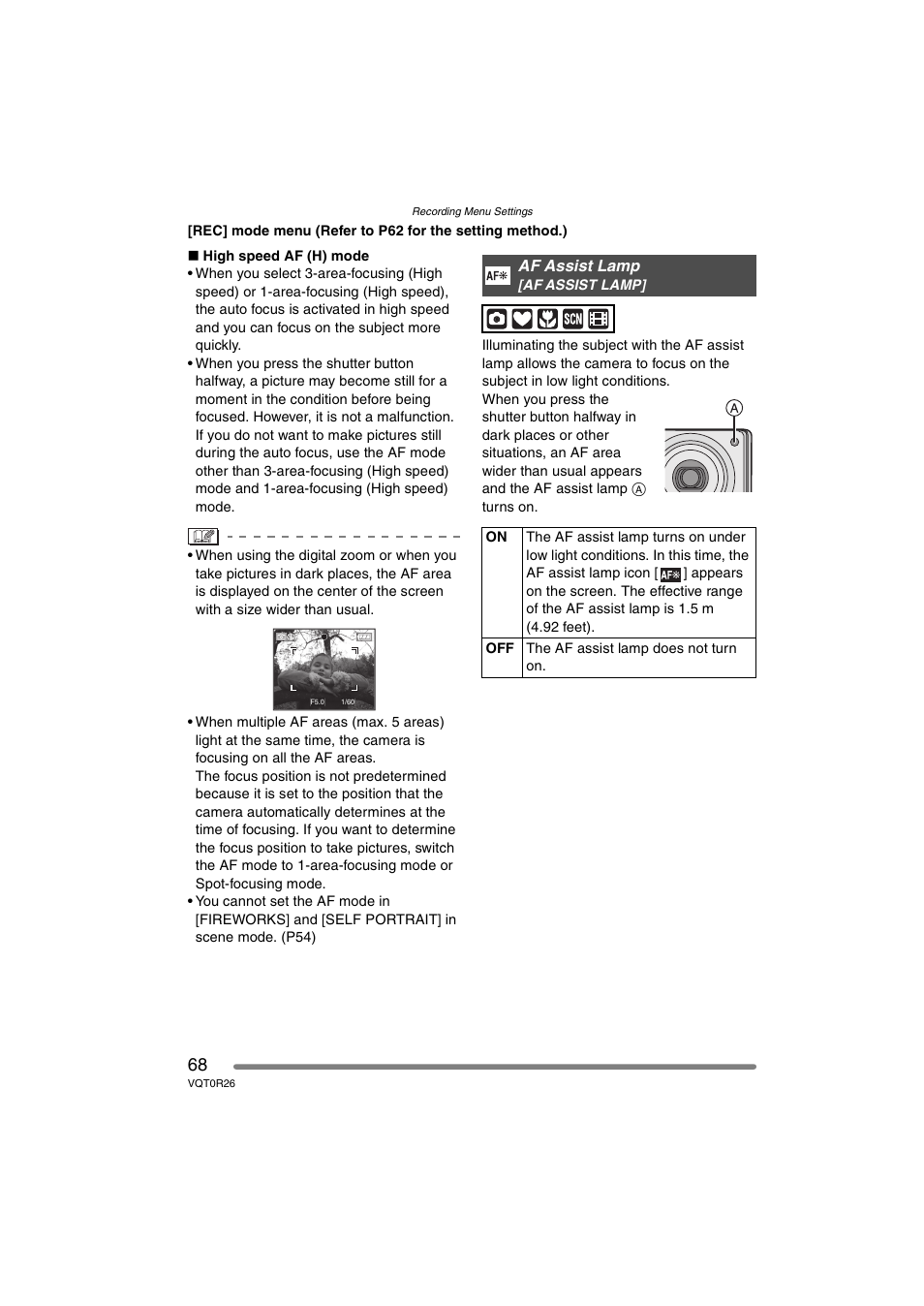 Af assist lamp | Panasonic DMC-FX8PP User Manual | Page 68 / 116