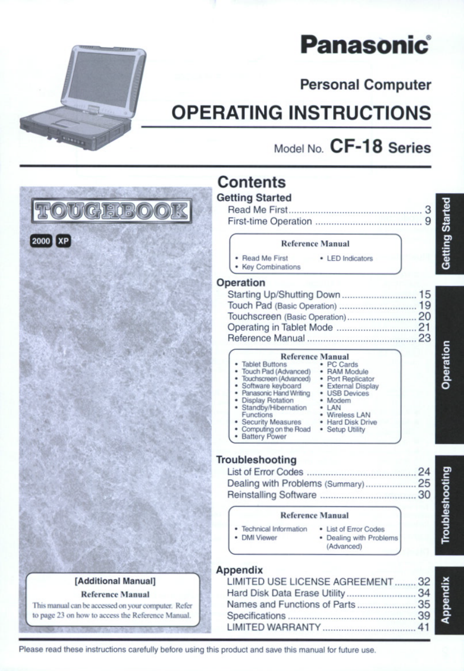 Panasonic CF-18 User Manual | 44 pages