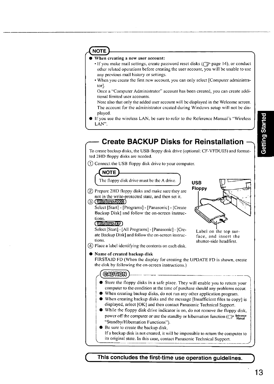 Note, Twindowsfxri, Create backup disks for reinstallation | Panasonic CF-18 User Manual | Page 13 / 44