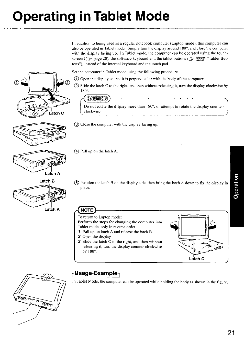 Operating in tablet mode, Pusage example | Panasonic CF-18 User Manual | Page 21 / 44